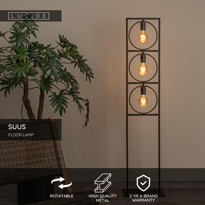 Lucide SUUS - Stojacia lampa - 3xE27 - Čierna